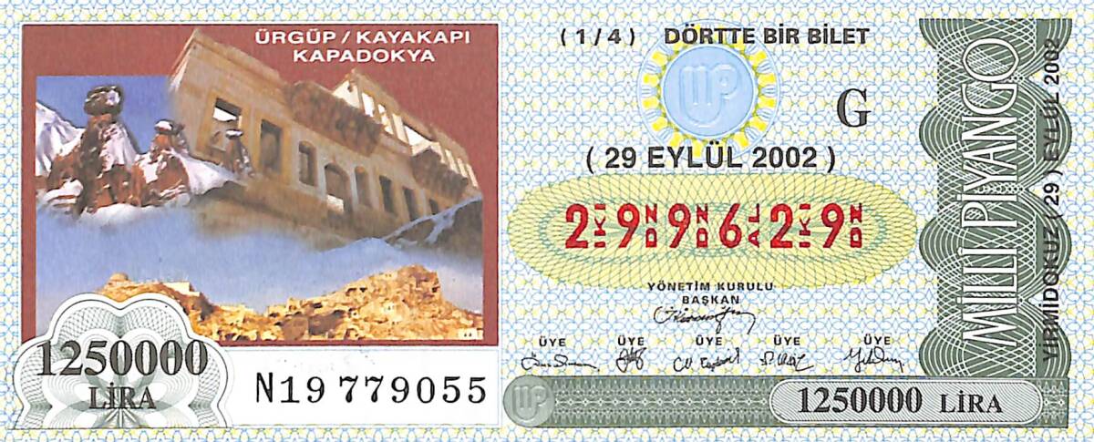29 Eylül 2002 Piyango Bileti Dörtte Bir Bilet PYB6738 - 1