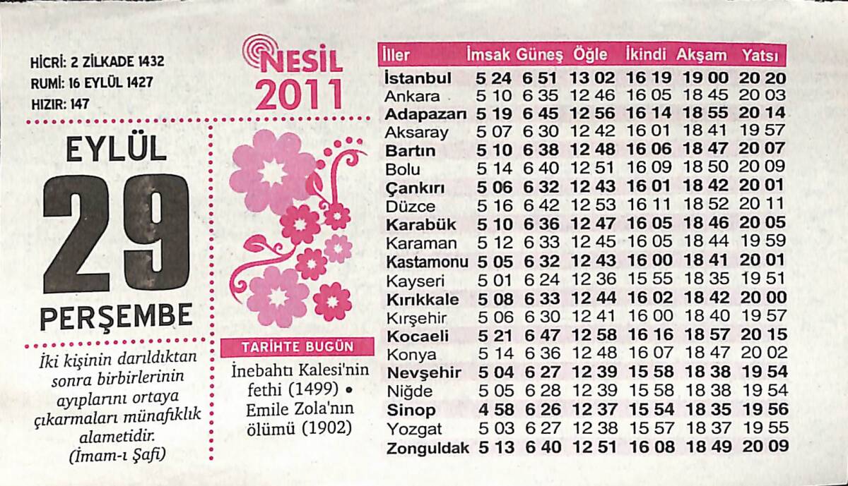 29 Eylül 2011 Takvim Yaprağı - Doğum Günü Hediyesi EFMN14375 - 1