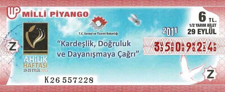 29 Eylül 2011 (Z) Ahilik Haftası (12) Yarım Bilet PYB5829 - 1