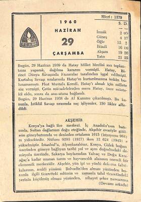 29 Haziran 1960 Takvim Yaprağı - Doğum Günü Hediyesi EFM(N)11428 - 1