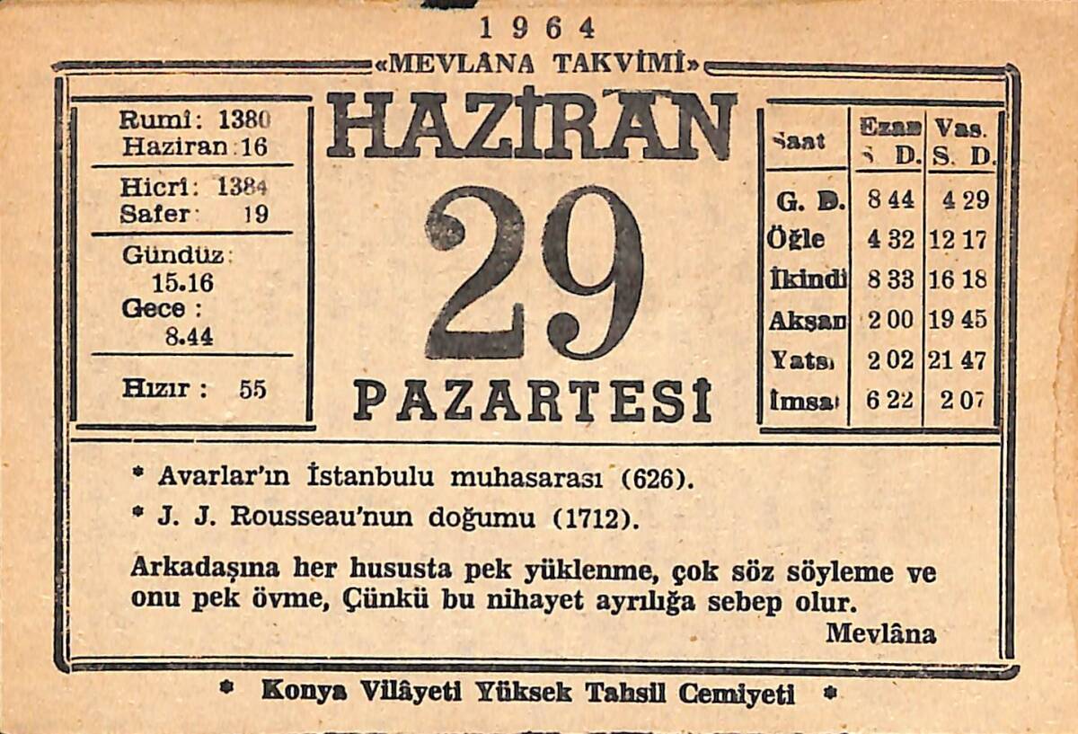 29 Haziran 1964 Takvim Yaprağı - Doğum Günü Hediyesi EFMN15551 - 1