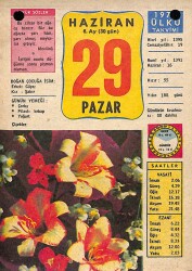 29 Haziran 1975 Takvim Yaprağı - Doğum Günü Hediyesi EFM(N)9263 - Gökçekoleksiyon