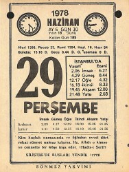 29 Haziran 1978 Takvim Yaprağı - Doğum Günü Hediyesi EFMN15361 - Gökçekoleksiyon