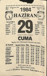 29 Haziran 1984 Takvim Yaprağı - Doğum Günü Hediyesi EFM(N)11459 - Gökçekoleksiyon