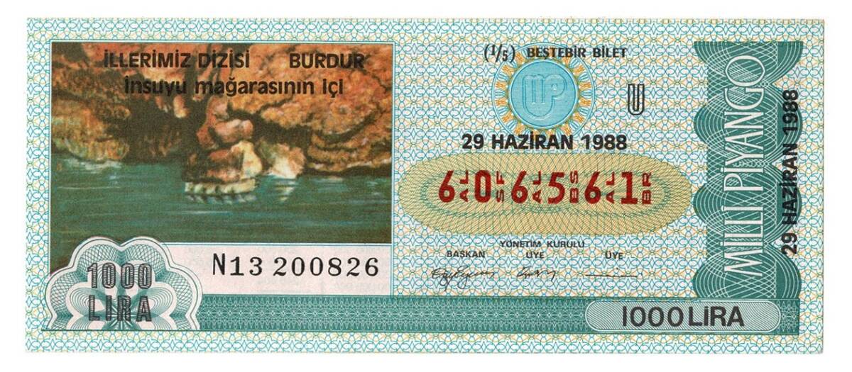 29 Haziran 1988 Beştebir Bilet PYB4374 - 1
