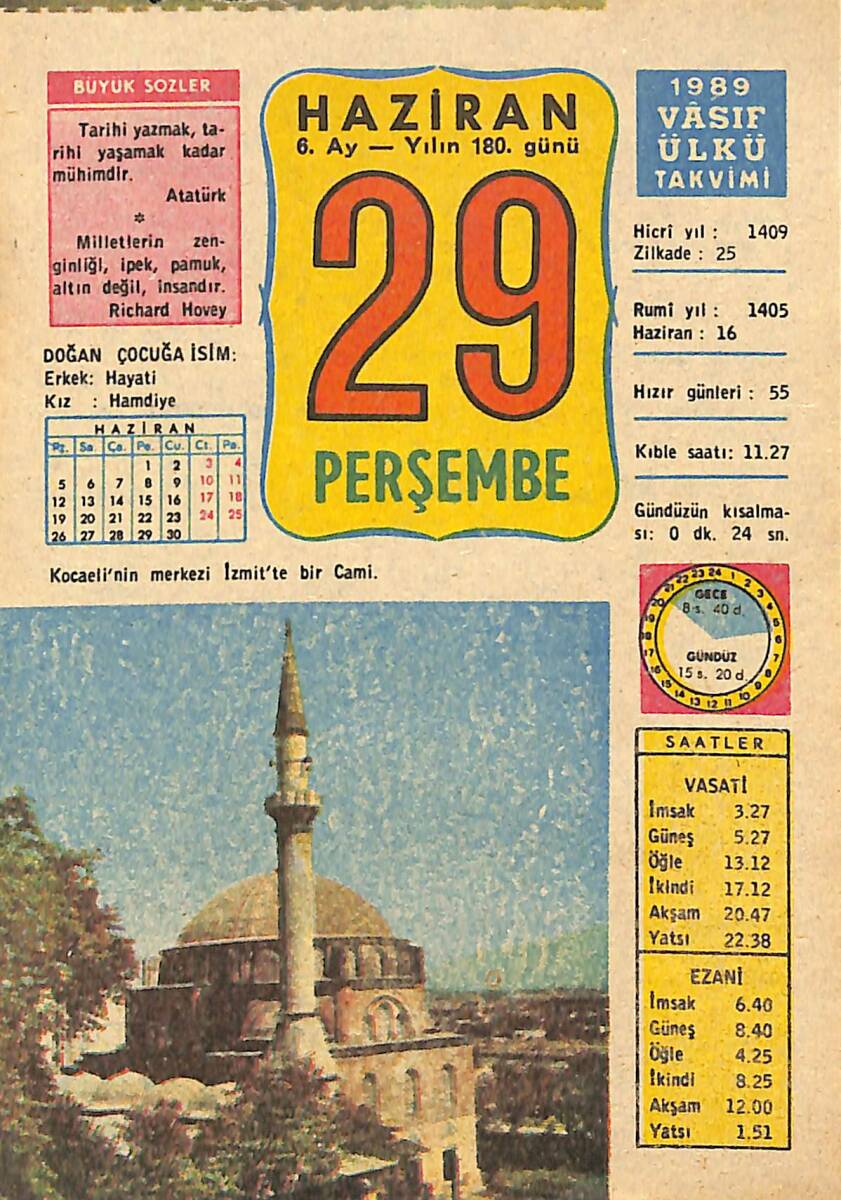 29 Haziran 1989 Takvim Yaprağı - Doğum Günü Hediyesi EFMN13907 - 1