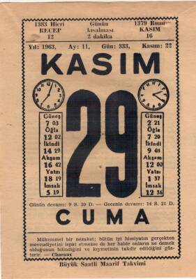 29 Kasım 1963 Takvim Yaprağı EFM(N)3710 - 2