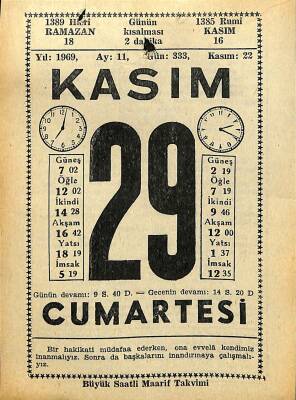 29 Kasım 1969 Takvim Yaprağı - Doğum Günü Hediyesi EFM(N)11084 - 1