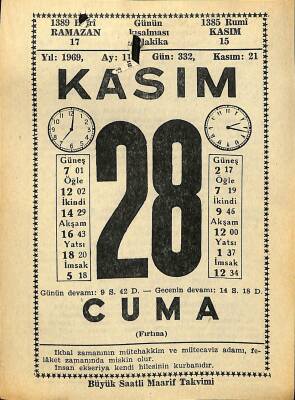 29 Kasım 1969 Takvim Yaprağı - Doğum Günü Hediyesi EFM(N)11085 - 1