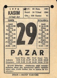 29 Kasım 1970 Takvim Yaprağı - Doğum Günü Hediyesi EFM(N)10761 - 2