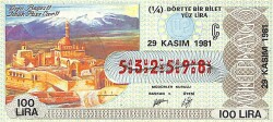 29 Kasım 1981 Piyango Bileti Çeyrek Bilet PYB6369 - Gökçekoleksiyon