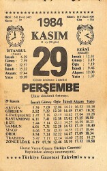 29 Kasım 1984 Takvim Yaprağı - Doğum Günü Hediyesi EFMN14525 - Gökçekoleksiyon