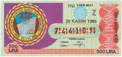 29 Kasım 1985 Yarım Bilet PYB3346 - Gökçekoleksiyon
