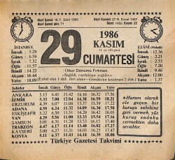 29 Kasım 1986 Takvim Yaprağı - Doğum Günü Hediyesi EFMN14874 - Gökçekoleksiyon