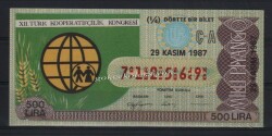 29 Kasım 1987 Piyango Bileti Çeyrek Bilet - XII. Türk Kooperatifçilik Kongresi PYB1714 - Gökçekoleksiyon