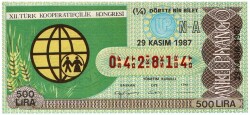 29 Kasım 1987 Piyango Bileti Çeyrek Bilet - XII. Türk Kooperatifçilik Kongresi PYB3208 - Gökçekoleksiyon