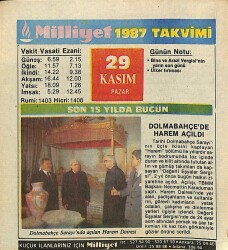 29 Kasım 1987 Takvim Yaprağı - Doğum Günü Hediyesi EFM(N)11850 - Gökçekoleksiyon