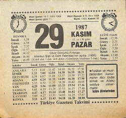 29 Kasım 1987 Takvim Yaprağı - Doğum Günü Hediyesi EFMN15012 - Gökçekoleksiyon