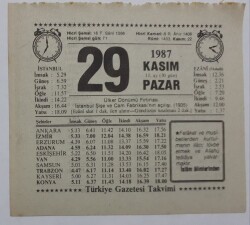 29 Kasım 1987 Takvim Yaprağı - Doğum Günü Hediyesi EFM(N)7168 - Gökçekoleksiyon