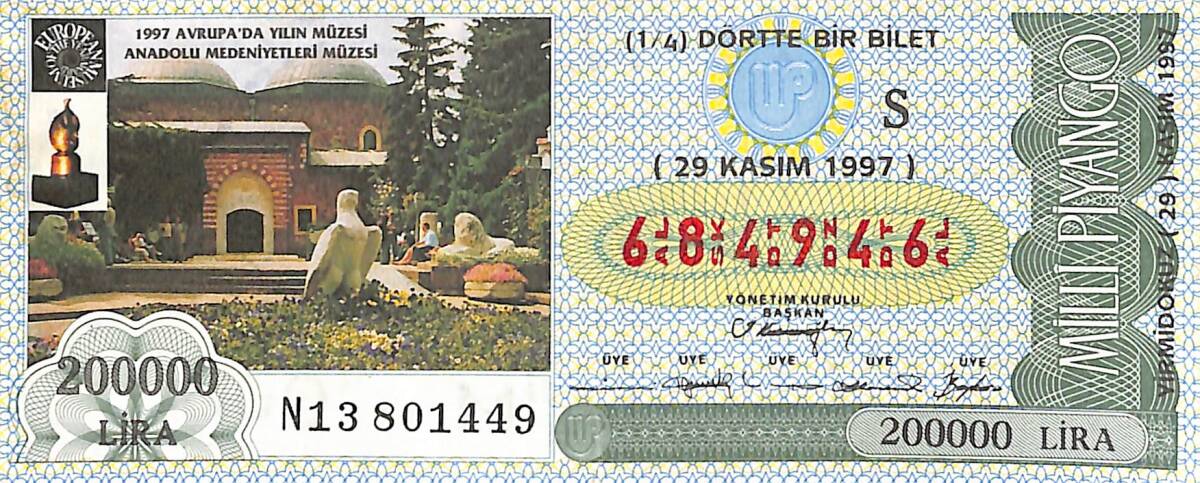 29 Kasım 1997 Piyango Bileti Dörtte Bir Bilet PYB6511 - 1