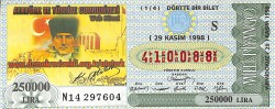 29 Kasım 1998 Piyango Bileti Dörtte Bir Bilet PYB6671 - Gökçekoleksiyon