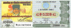 29 Kasım 1998 Piyango Bileti Dörtte Bir Bilet PYB6789 - Gökçekoleksiyon