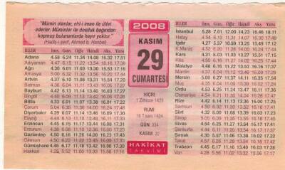 29 Kasım 2008 Takvim Yaprağı EFM(N)3913 - 3