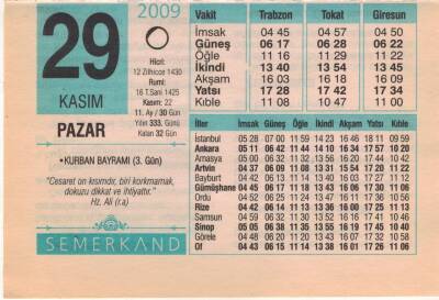 29 Kasım 2009 Takvim Yaprağı EFM(N)3853 - 2
