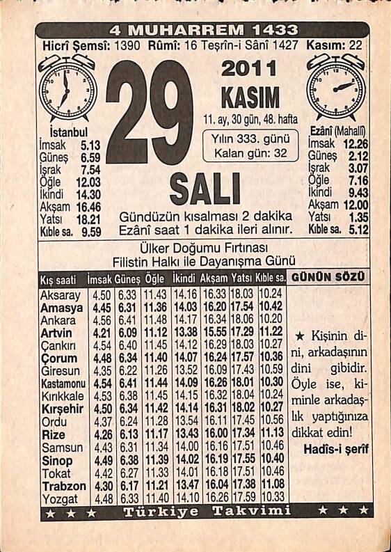 29 Kasım 2011 Takvim Yaprağı - Doğum Günü Hediyesi EFMN15260 - 1