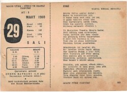 29 Mart 1960 Ajans Türk Takvim Yaprağı (Şiirli Saatli) EFM(N)1555 - 2