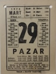 29 Mart 1970 Takvim Yaprağı - Doğum Günü Hediyesi EFM(N)7973 - 2