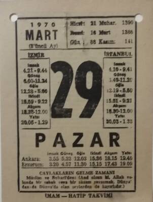 29 Mart 1970 Takvim Yaprağı - Doğum Günü Hediyesi EFM(N)7973 - 2