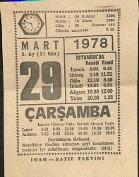29 Mart 1978 Takvim Yaprağı - Doğum Günü Hediyesi EFM(N)11148 - Gökçekoleksiyon