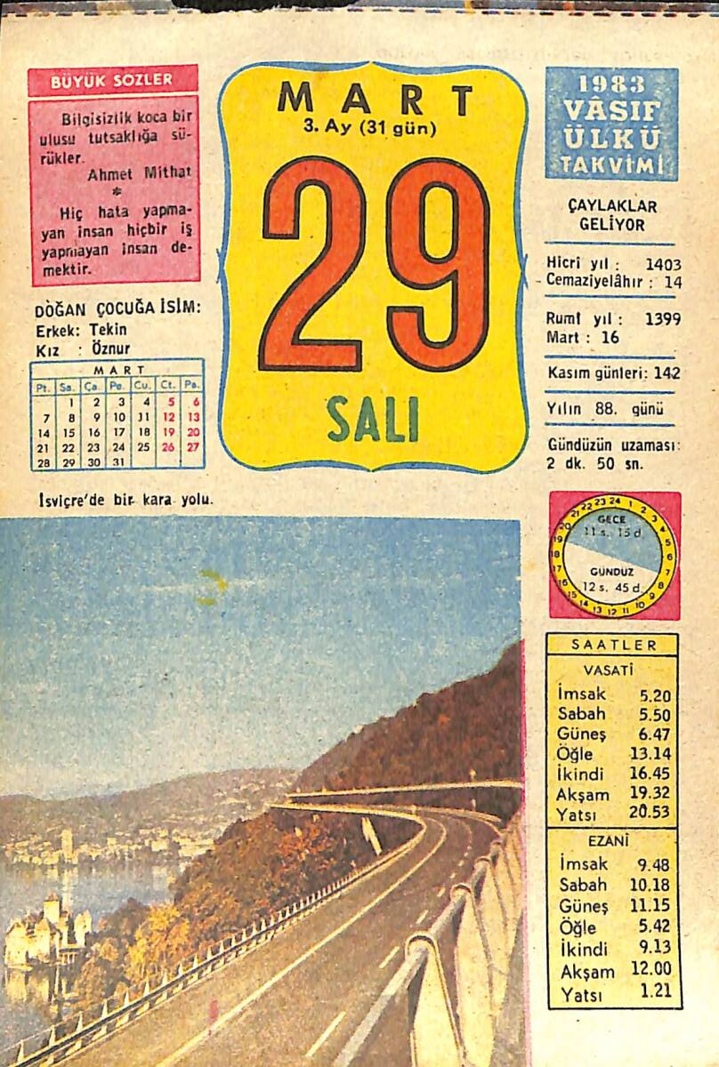 29 Mart 1983 Takvim Yaprağı - Doğum Günü Hediyesi EFMN15022 - 1
