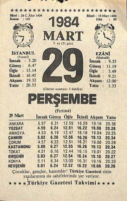 29 Mart 1984 Takvim Yaprağı - Doğum Günü Hediyesi EFM(N)11318 - 1
