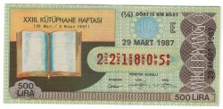 29 Mart 1987 Çeyrek Bilet PYB3249 - Gökçekoleksiyon