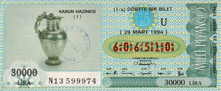 29 Mart 1994 (U) Karun Hazinesi (14) Dörtte Bir Bilet PYB5469 - 1