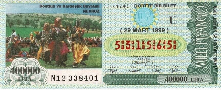 29 Mart 1999 (U) Dostluk ve Kardeşlik Bayramı Nevruz (14) Dörtte Bir Bilet PYB5569 - 1