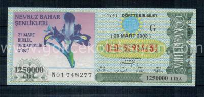 29 Mart 2003 Çeyrek Bilet PYB1291 - 1