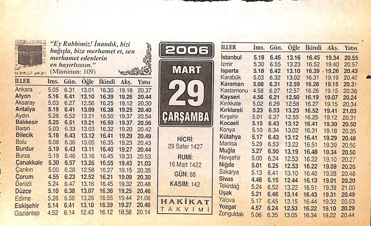 29 Mart 2006 Takvim Yaprağı - Doğum Günü Hediyesi EFMN13245 - 1