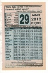 29 Mart 2012 Takvim Yaprağı EFM(N)1899 - 2