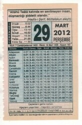 29 Mart 2012 Takvim Yaprağı EFM(N)1899 - 1