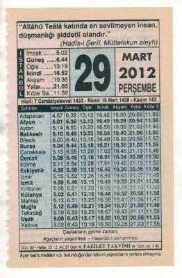 29 Mart 2012 Takvim Yaprağı EFM(N)1899 - 1