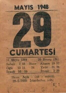 29 Mayıs 1948 Takvim Yaprağı EFM(N)1380 - 3