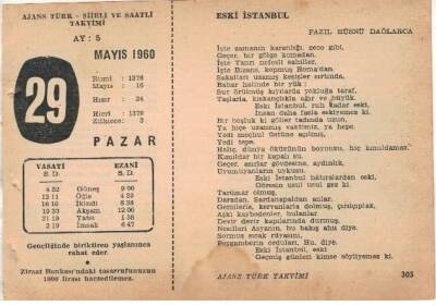 29 Mayıs 1960 Ajans Türk Takvim Yaprağı (Şiirli Saatli) EFM(N)1615 - 2