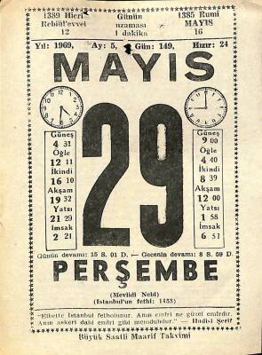 29 Mayıs 1969 Takvim Yaprağı - Doğum Günü Hediyesi EFM(N)11015 - 1