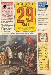 29 Mayıs 1973 Takvim Yaprağı - Doğum Günü Hediyesi EFM(N)9354 - Gökçekoleksiyon