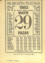 29 Mayıs 1983 Takvim Yaprağı - Doğum Günü Hediyesi EFM(N)12148 - Gökçekoleksiyon