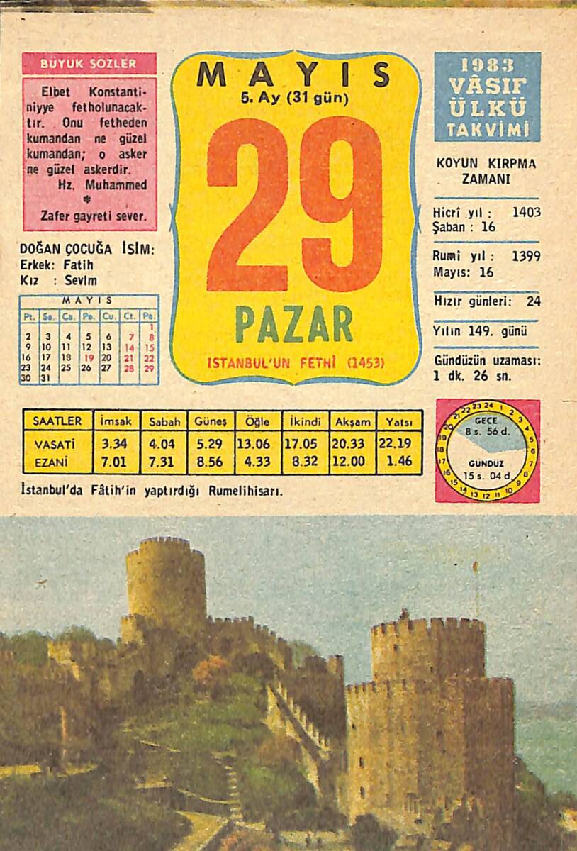 29 Mayıs 1983 Takvim Yaprağı - Doğum Günü Hediyesi EFMN13735 - 1