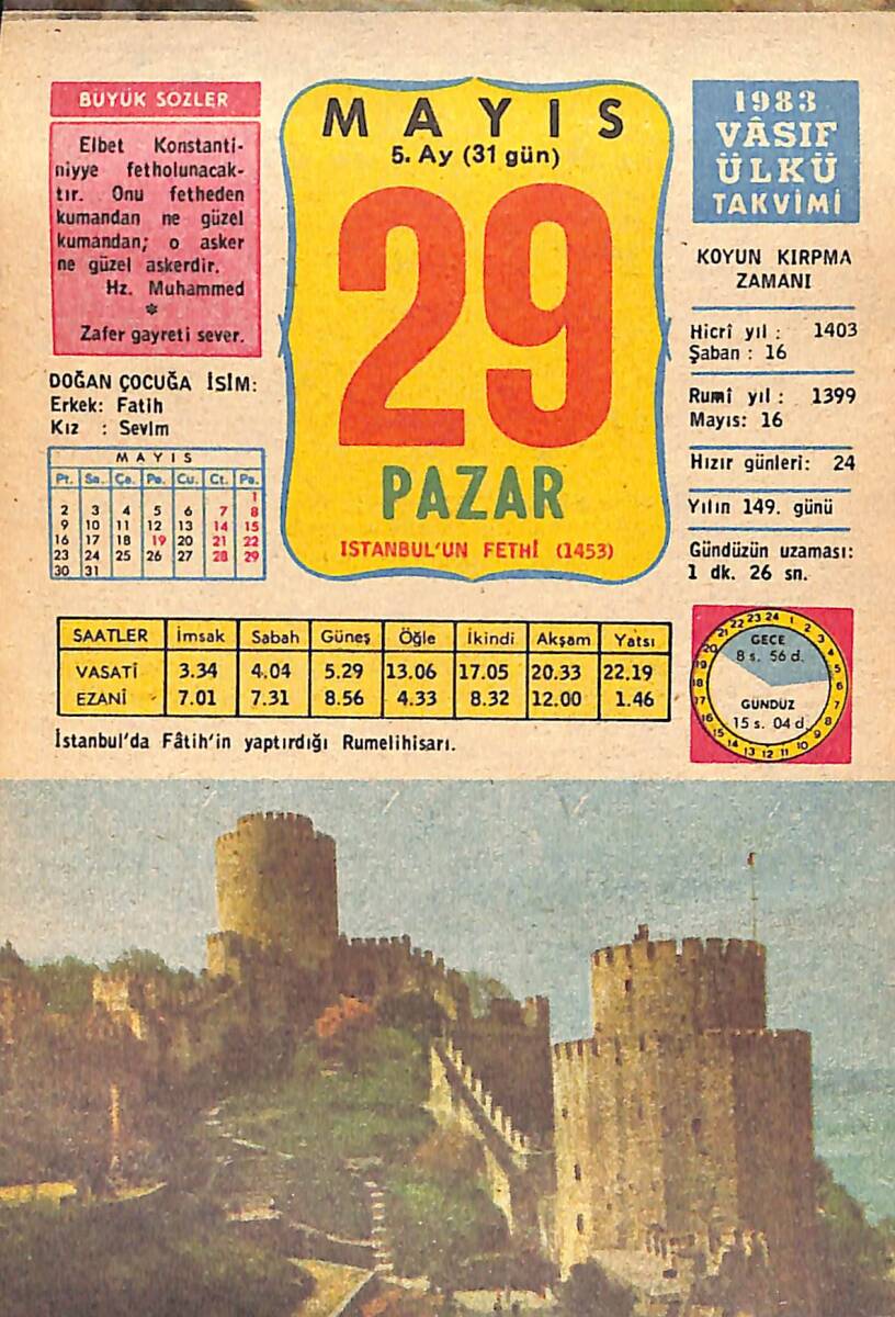 29 Mayıs 1983 Takvim Yaprağı - Doğum Günü Hediyesi EFMN15103 - 1